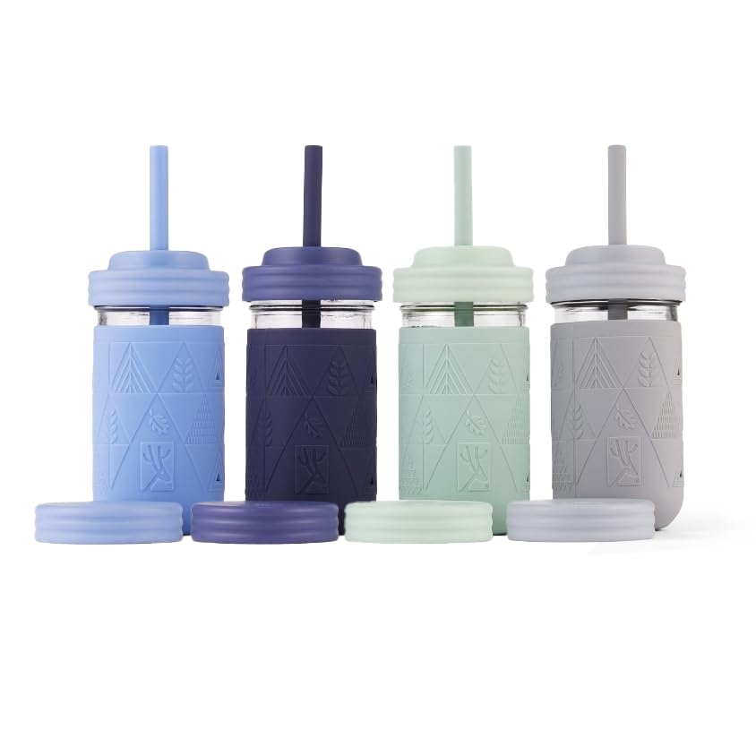 Photo 1 of Elk and Friends Smoothie Cups For Kids & Toddler | The Original Glass Mason Jars 12 oz with Silicone Sleeves & Straws |Spill Proof|