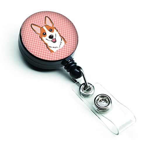 Caroline's Treasures BB1254BR Checkerboard Pink Corgi Retractable Badge Reel fo…