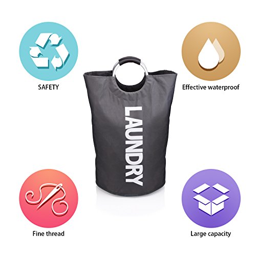 TIMMY Laundry Basket Large Foldable Fabric Laundry Hamper,Portable Storage Bag with Carry Handles for Dirty Clothes(Grey) - Thumbnail 4