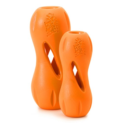 West Paw Zogoflex Qwizl Interactive Treat Dispensing Dog Puzzle Treat Toy for Dogs, 100% Guaranteed Tough, It Floats!, Made in USA, Large, Tangerine