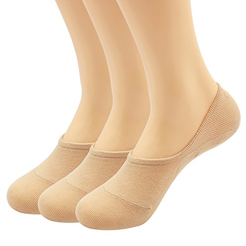 Women's 3 Pairs Casual Thin No Show Socks Non Slip Flat Boat Line(Beige) - Thumbnail 7