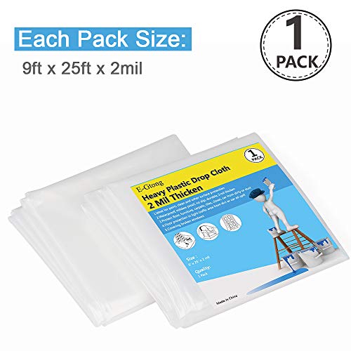 E-Gtong 1-Pack 2 Mil Plastic Drop Cloth 9-Feet by 25-Feet Heavy Duty Clear Plastic Tarp Plastic Painting Tarp Plastic Sheeting, Waterproof Patio Furniture Covers - Thumbnail 3