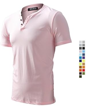 Mens Elastic Slim Fit Short Sleeve Button V-Neck Causal T Shirt
