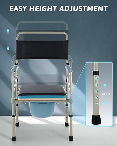 VONOYA Lightweight Bedside Commode w Removable Seat Pad, Portable Foldable Commode Chair with Built-in Toilet for Disabled People The Elderly & Others up to 150 kg, Adjustable Height Folding Stool