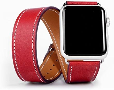 Apple Watch Band 38mm, Cuff Bracelet Single Tour Double Tour 3-way Leather Strap Band Set for 38mm Apple Watch Series 3, 2, 1, Red