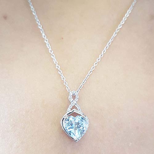 Dazzlingrock Collection 10K 8 MM Heart Shaped Aquamarine & Round White Diamond Ladies Heart Pendant, White Gold