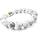 INBLUE Men,Women's 12mm Alloy Energy Bracelet Link Wrist Energy Stone Gold Tone White Howlite Turquoise Buddha Mala Bead Elastic