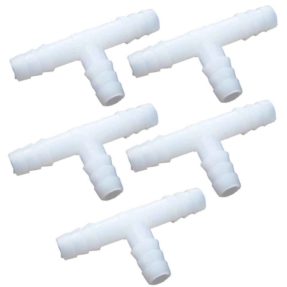 TopHomer Hose Barb T Pipe Connector, Equal Pipe Adapter, Plastic Corrugated Irrigation Connectors for Garden, Aquarium, FIsh Tank Air Pipe, Pack of 5, 8mm