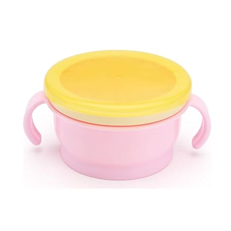 RKPM HOMES Baby Feeding Bowl Anti-Spill Snack Catchers Cup Snack Bowl Easy Silicone Plastic with Cover Toddler Oder Free Biscuit Cup Portable for Home or Go Out Pink