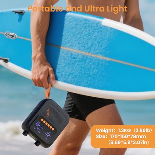 Aoiiefe Portable Rechargeable Electric SUP Paddle Board Pump, Intelligent Dual Stage Inflation&Deflation, Up to 20PSI and Auto-Off for Stand UP Paddle Boards, Kayaks, Tents