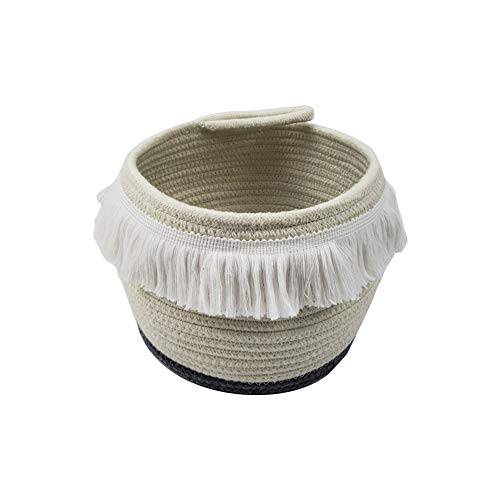 JOYEAR Natural Seagrass Folding Large Cloth Storage Basket Cotton Handles Lid, Foldable, Wood Grain Finish, (Large, Style2-Gray Bottom)