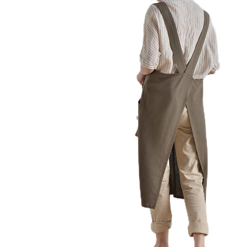 MUMOHO Japanese Linen Cross Back Kitchen Cooking Aprons for Men with Pockets for Baking Painting Gardening Cleaning