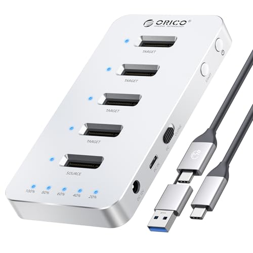 ORICO Caja de Clonación para SSD M.2 SATA, Estación de Acoplamiento de Aluminio con 5 Bahías para Discos Duros, Estación de Clonación sin Conexión USB 3.0 para SSD M.2 2230/2242/2260/2280/22110 - M55