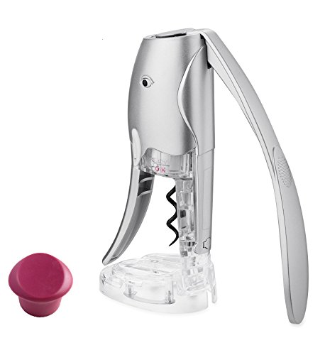 Red Wine Opener, Hi-Tech Premium Steel Corkscrew with Foil Cutter Holder and A Silicone Wine Bottle Stopper (Silver)