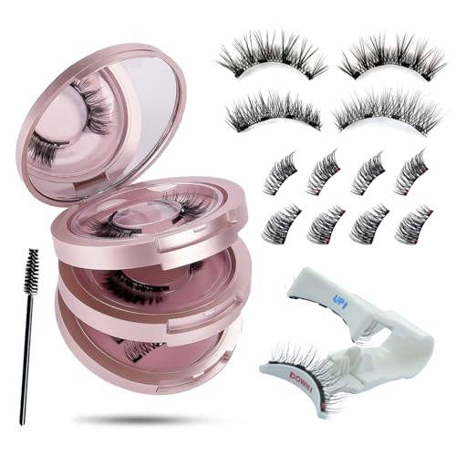 Chlffua Kit de Faux Cils Magnétiques Rose, Faux Cils au Look Naturel avec Applicateur, Demi-Cils et Cils Complets, Réutilisables, Sans Colle