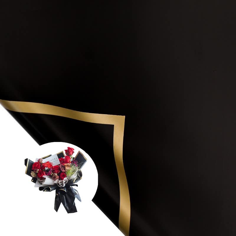 20 Sheets Flower Wrapping Paper,Gold Flower Bouquets Wrapping Paper Thicken/Waterproof Bouquet Wrapping Supplies DIY Crafts Packaging (22.8x22.8 inch,Black)