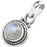 Avicrafts Gemstone 925 Sterling Silver Pendant Necklace For Women Girls- Natural Gemstone Solitaire Handmade Pendant
