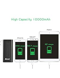Bonai Power Bank 10 000 mAh cargador portátil de batería externa con linterna y 5 celdas de batería para teléfonos inteligentes y tabletas con Apple iPhone iPad iPod Samsung Galaxy, Negro