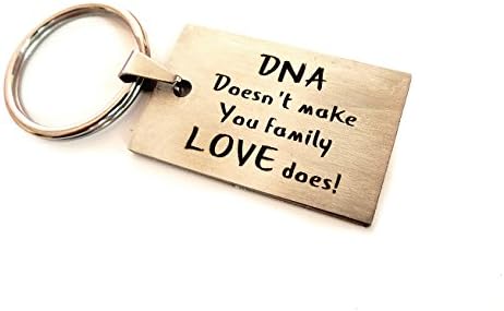 Step dad Gift "DNA doesn't make you family love does" Stainless Steel Keychain Wedding Jewellery Gift / Father's Day Gift (silver)