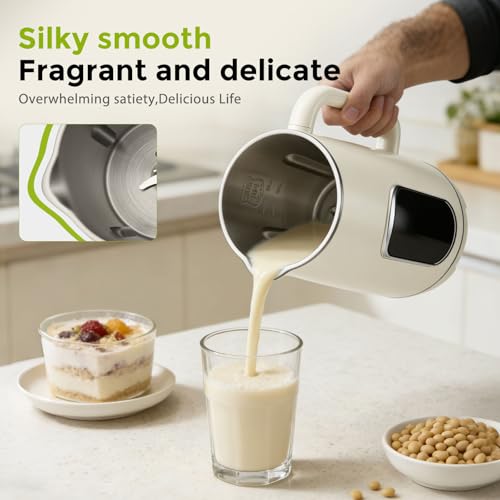 Nastopee Vegetable Milk Machine, 1200 ml Vegetable Milk Machine with Self-Cleaning Function, LED Display, 8 Functions, 12 Blades, Soy Milk, Oats and Nuts Machine