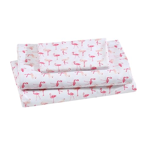 Elite Home Products Microfiber 90 GSM Whimsical Printed Deep-Pocketed Sheet Set, Twin, Pink