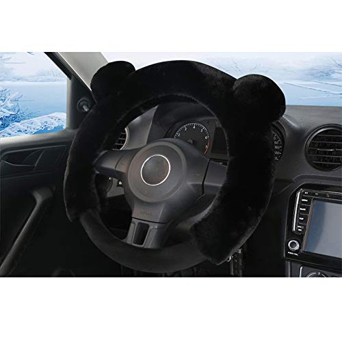 Cxtiy Universal Fluffy Steering Wheel Cover Fashion Cute Cartoon Shape Winter Car Warm Covers for Women Girls (15 inch, Black)
