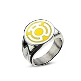DC Comics Green Lantern Stainless Steel Yellow Enamel Inlay Sinestro Corps Fear Ring