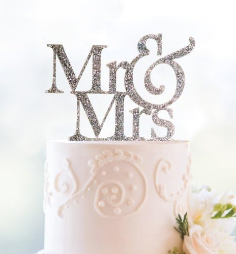 Silver Glitter Mr and Mrs Cake Topper