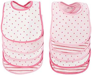 BornCare Baby Girl's 3 Layers Waterproof Baby Bib Set with Snaps AOP Colors, Pink, Medium, 10 Piece