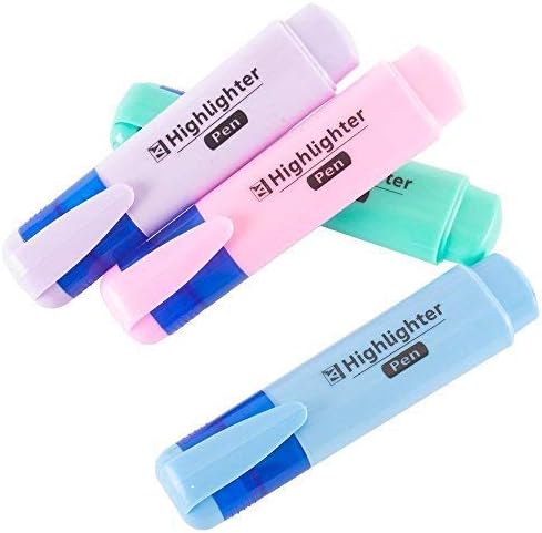 Pack of 4 Highlighters Pastel Pen Markers Assorted Colours (Green, Blue, Pink, Purple)