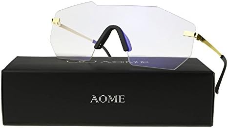AOME Oversized Futuristic Sunglasses One Piece Rimless Designer Mirror Sunglasses (Gold&amp;Clear, 1.9)
