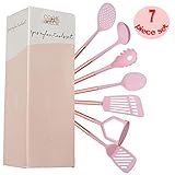 COOK With COLOR 7 Piece Pink Nylon Cooking Utensil Set With Copper Handles