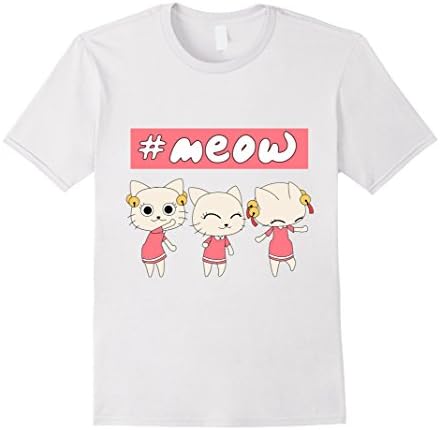 Men's Meow Cute Dancing Japanese Kawaii Anime Manga Cat T-Shirt Large White