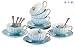 Jusalpha® Porcelain Tea Cup and Saucer Coffee Cup Set with Saucer and Spoon FD-TCS04 (Set of 6, Blue)