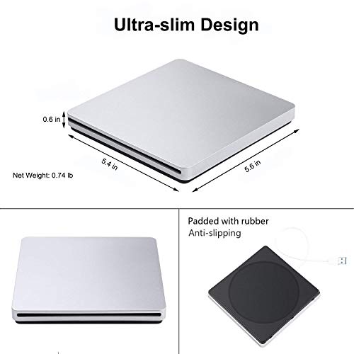 External Blu Ray Drive, USB 3.0 Blu Ray Burner 3D 4K CD DVD BD Player Write Read CD DVD RAM Combo Ultra Slim Re-Writer Superdrive for Notebook Ultrabook Laptop Desktop (Sliver) - Thumbnail 4