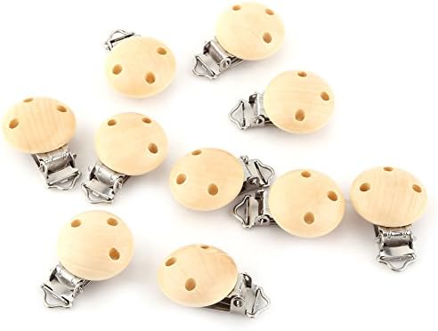 10pcs 売れ筋 Lotかわいい丸い木の自然な赤ちゃんのおしゃぶりのクリップ 魅力的な幼児の乳首の留め金3つの穴