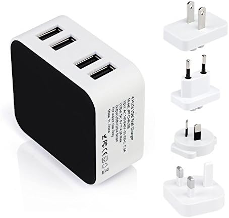 ROSIMO Travel USB Wall Charger, 4-Port USB Fast Charger with USA EU UK AUS Travel Adapter for Apple iPad, iPhone X/8/7/6sc/Plus, iPad Pro/Air 2/mini/iPod, Galaxy S8/S7/S6 Edge, Note and More - White