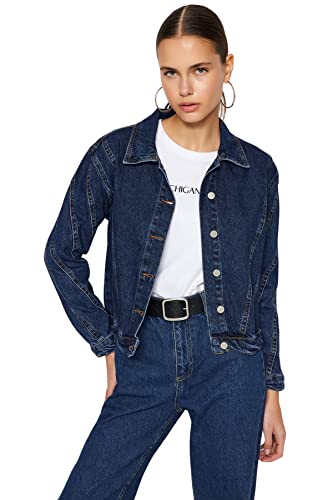Trendyol Shirt Collar Plain Regular Jacket Abrigo, Azul, XS para Mujer