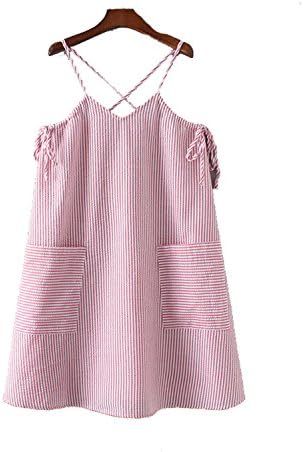 Ronald Turner Dresses V neck stripped strap shift dress low cut bow tie pockets backless looses as icture L