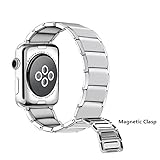 LOYUT for Apple Watch Band 38mm 42mm, Women Men Stainless Steel Metal Adjustable Magnetic Buckle Replacement Bands for iWatch Sport Edition Series 3 2 1 Silver 42mm