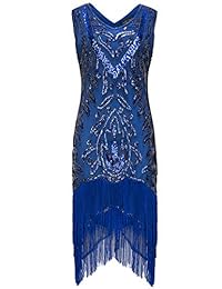 BABEYOND - Vestido largo con flecos de los años 20, vestido con cuentas de lentejuelas, vestido vintage Art Deco