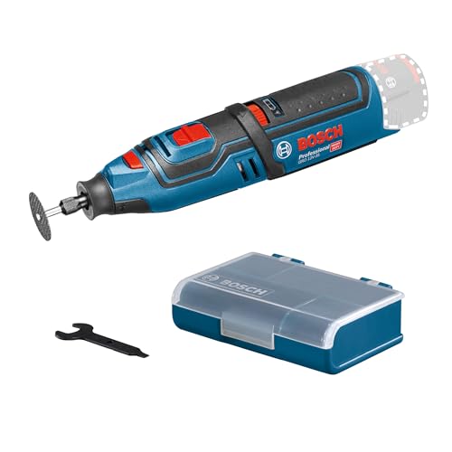 Bosch Professional 12V System Akku Rotationswerkzeug GRO 12V-35 (inkl. Schlüssel, Spannzange, Trennscheibe, Zubehör Box, Einlage, ohne Akku/ Ladegerät