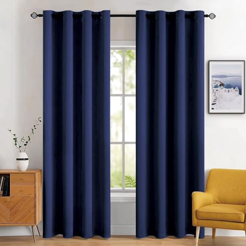 MIULEE Verdunklungsvorhänge Marineblau mit Ösen 2er Set 140x260 cm