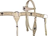 Showman Tooled Leather Headstall & Breast Collar Set w/Cut Out Crosses & Genuine Cowhide Inlays! New Horse TACK!