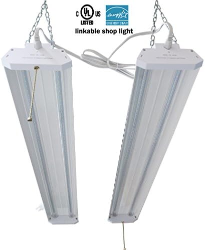 Linkable LED Shop Light 4ft, Aluminum Housing, 42W 4500LM 5000K Daylihgt White, with Pull Chain On/Off, Linear Worklight Fixture with Plug, UL Listed, Energy Star Certified 2 Pack (5000K)