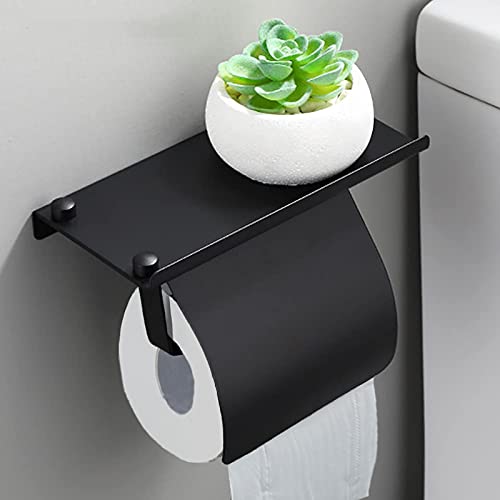 Matte Black Toilet Paper Holder with Shelf, and Waterproof Cover