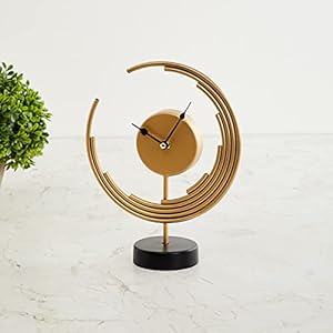 Home Centre CASABLANCA-806059 Metal Casablanca Half Moon Round Table Clock (Gold, Standard)