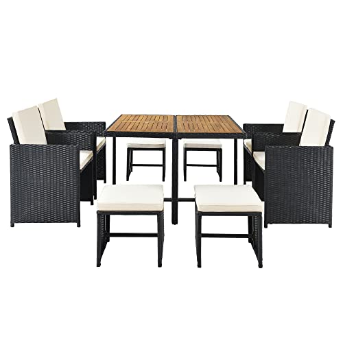 LZ LEISURE ZONE Patio Dining Table Set, 9 Piece Outdoor Furniture Sets, Wicker Rattan Dining