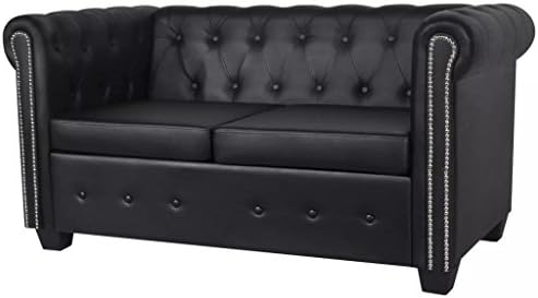 Chesterfield 2-Seater Artificial Leather Sofa Black Sofa Set Overall size: 57.3" x 30" x 27.6" (W x D x H)