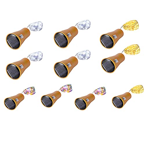 Toifucos Solar Wine Bottle Lights, 10 Pack 20LEDs Copper Cork Shaped Lights Solar Fairy Lights Mini Fairy String Lights for DIY, Party, Wedding, Christmas Decoration (3 Color)